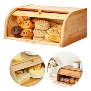 Porta Pão Organizador De Bambu Com Tampa Retratil