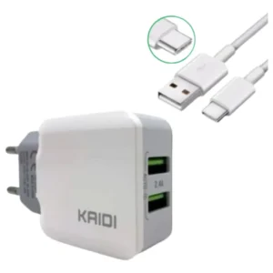 Carregador Kaidi 2.4A 2Usb Tipo-C Kd301C