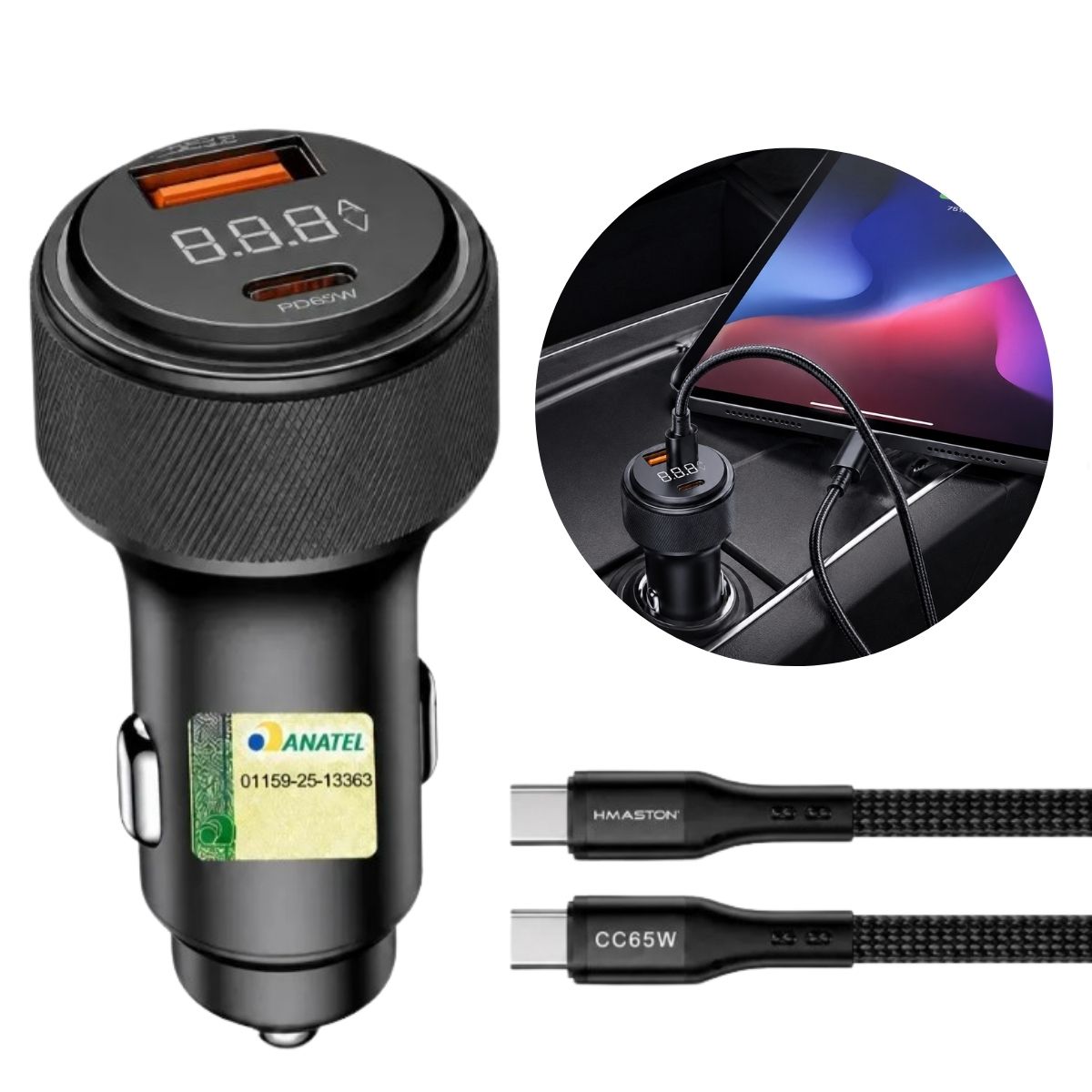 Carregador Veicular Hmaston L16-6 Turbo 87.5w Com Cabo C