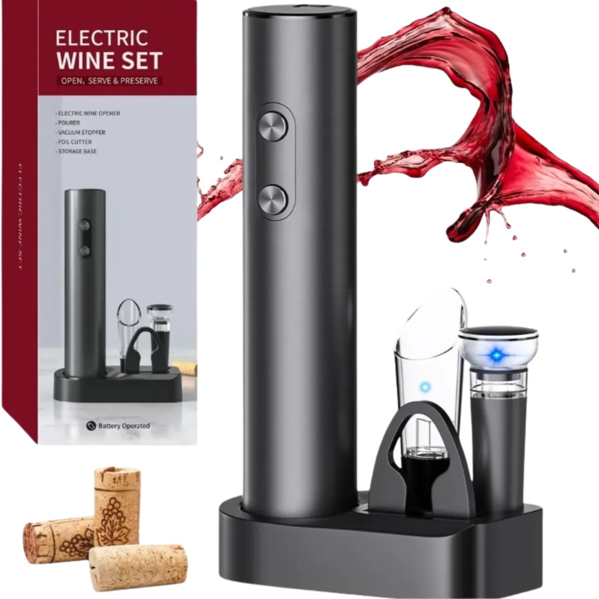 Abridor De Vinho 5 Em 1 Elétrico Com Base e Pilhas Inclusas