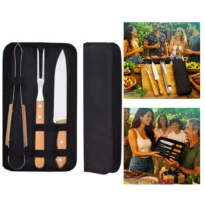 Kit Churrasco Premium 3 Peças Inox Cabo Madeira Com Estojo