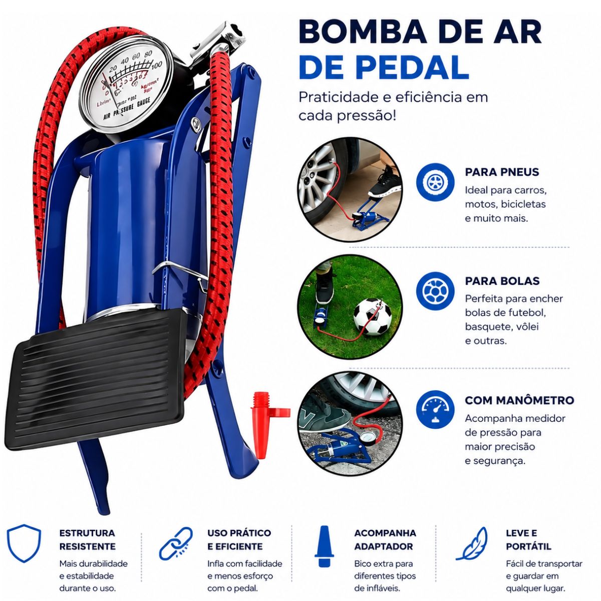 Bomba Manual Luatek Lkd-210 Bola Bike Moto Carro E Inflaveis - Imagem 2