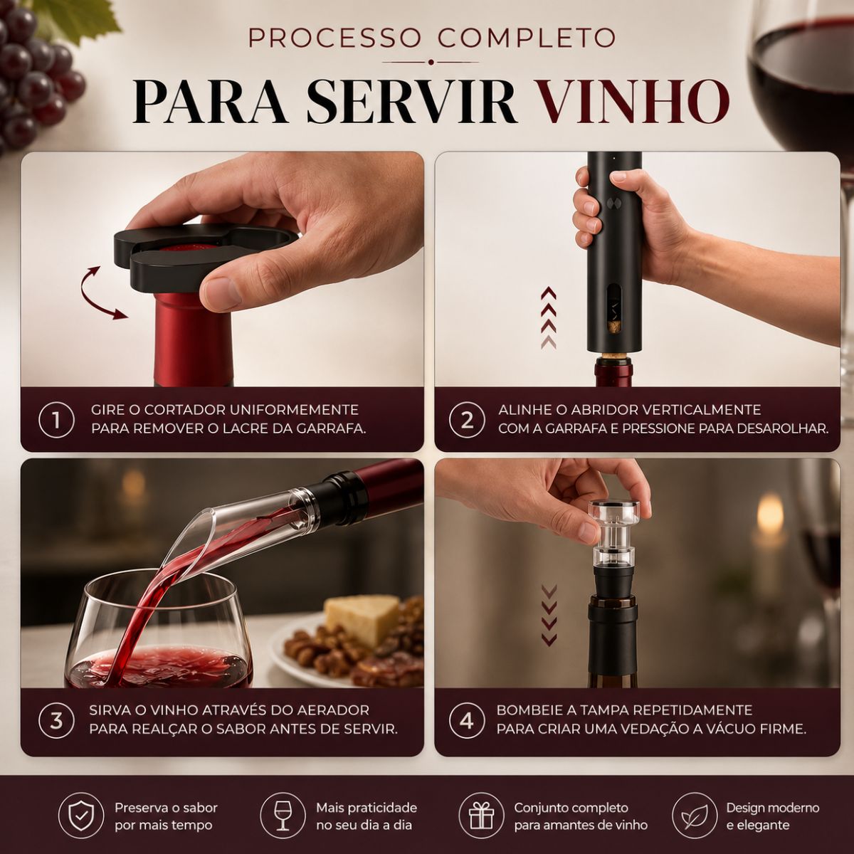 Abridor De Vinho 5 Em 1 Elétrico Com Base e Pilhas Inclusas - Imagem 3