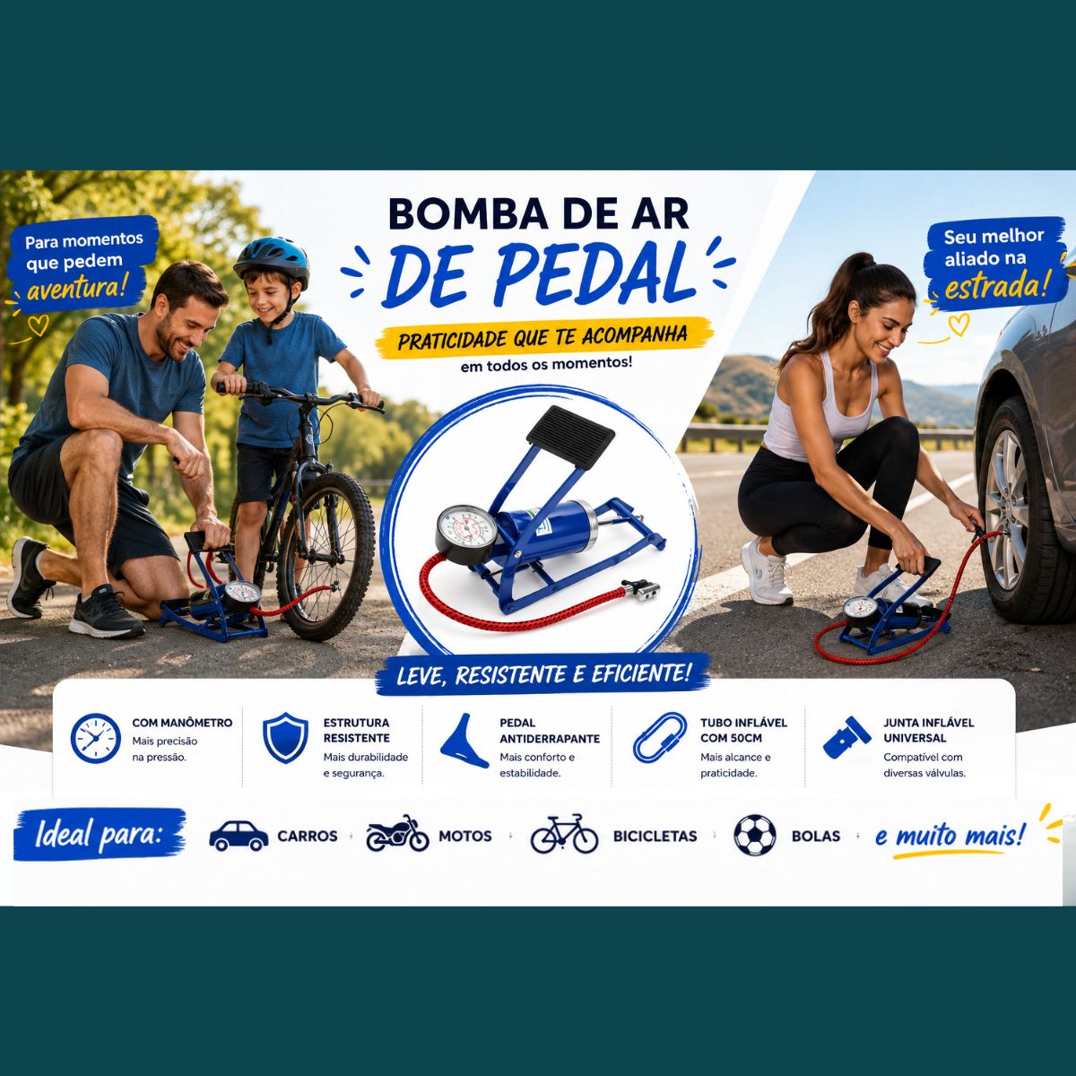 Bomba Manual Luatek Lkd-210 Bola Bike Moto Carro E Inflaveis - Imagem 4