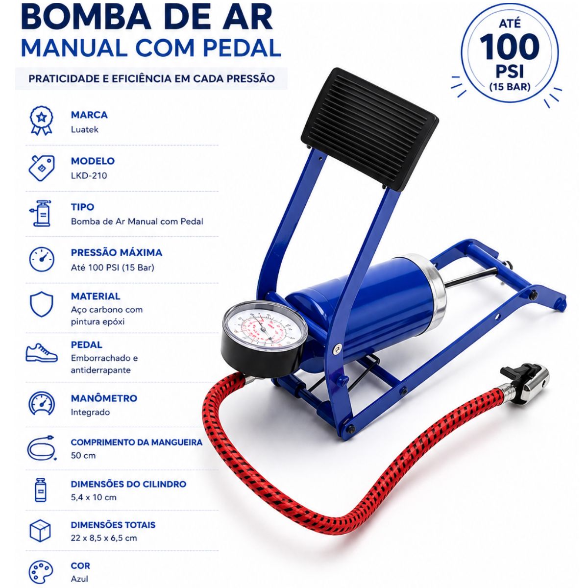 Bomba Manual Luatek Lkd-210 Bola Bike Moto Carro E Inflaveis - Imagem 5