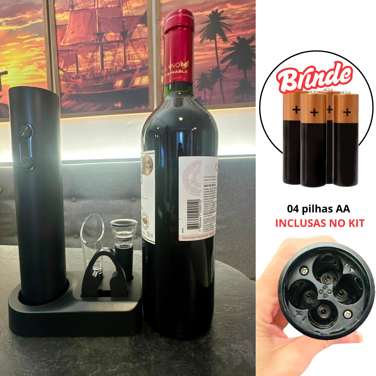 Abridor De Vinho 5 Em 1 Elétrico Com Base e Pilhas Inclusas - Imagem 5