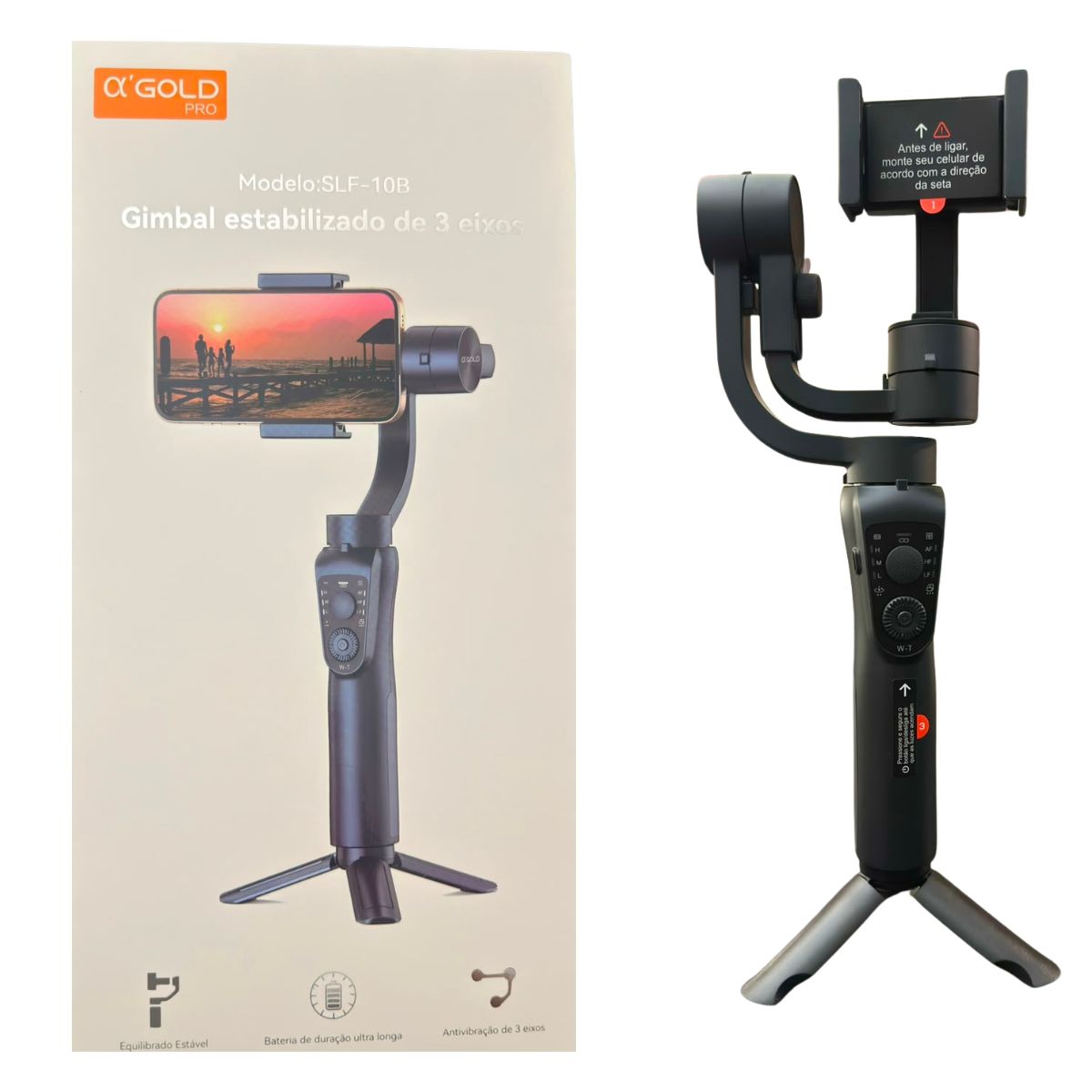 Gimbal Estabilizador De 3 Eixos A'gold Pro Slf-10b Com Tripé - Imagem 6