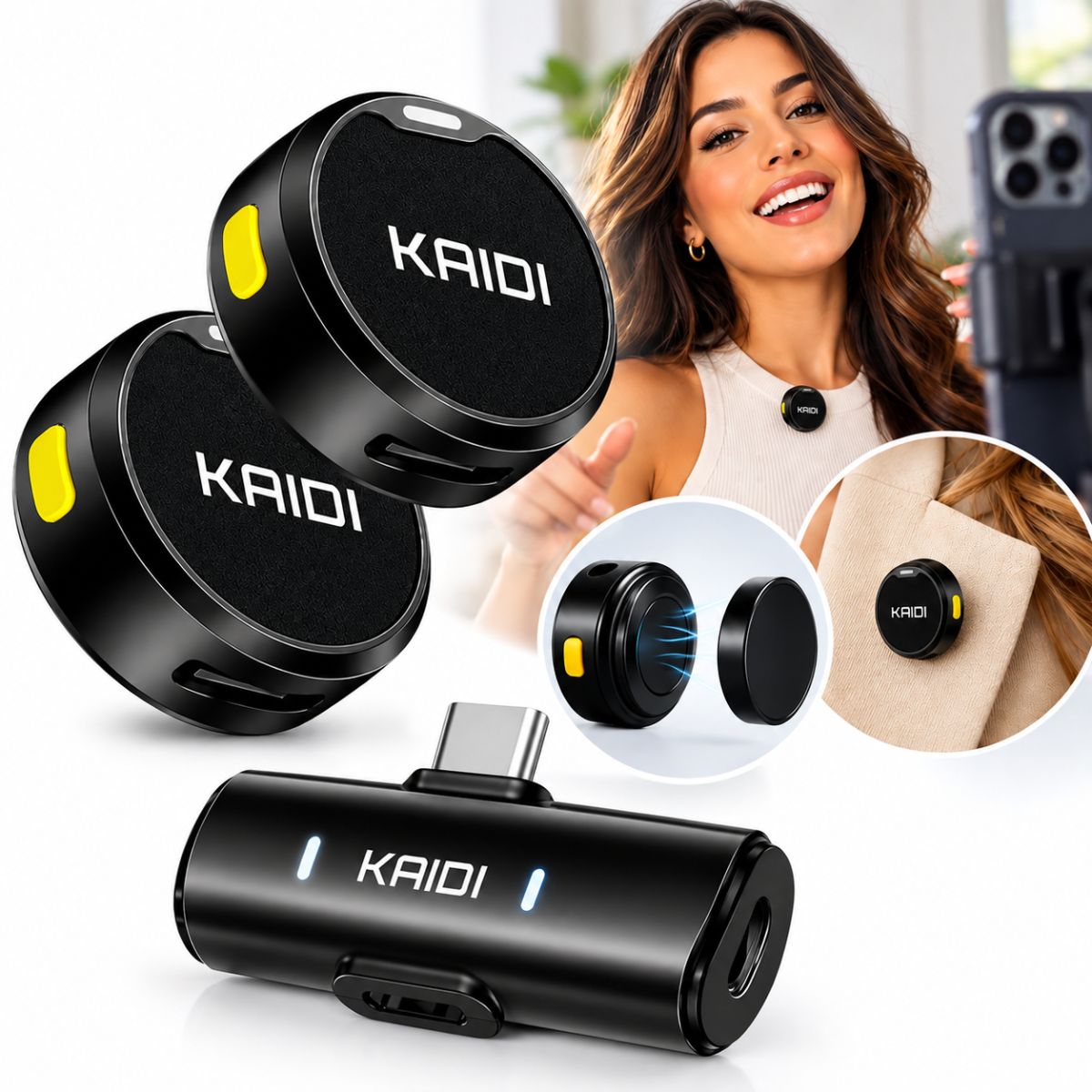 Microfone de Lapela Sem Fio Kaidi KMF4-C Duplo com Antiruido
