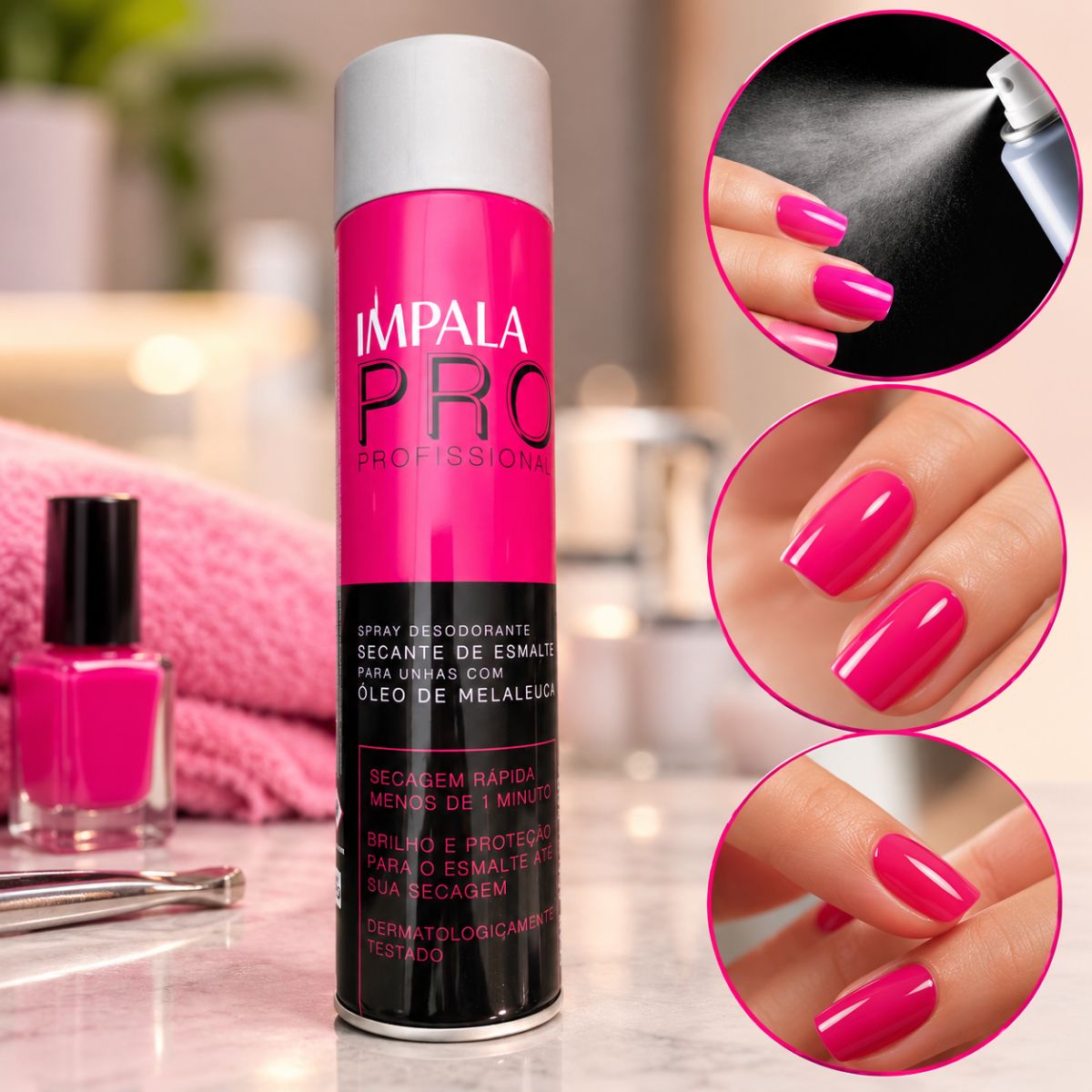 Spray Secante Esmalte Impala Pro Oleo De Melaleuca 400ml