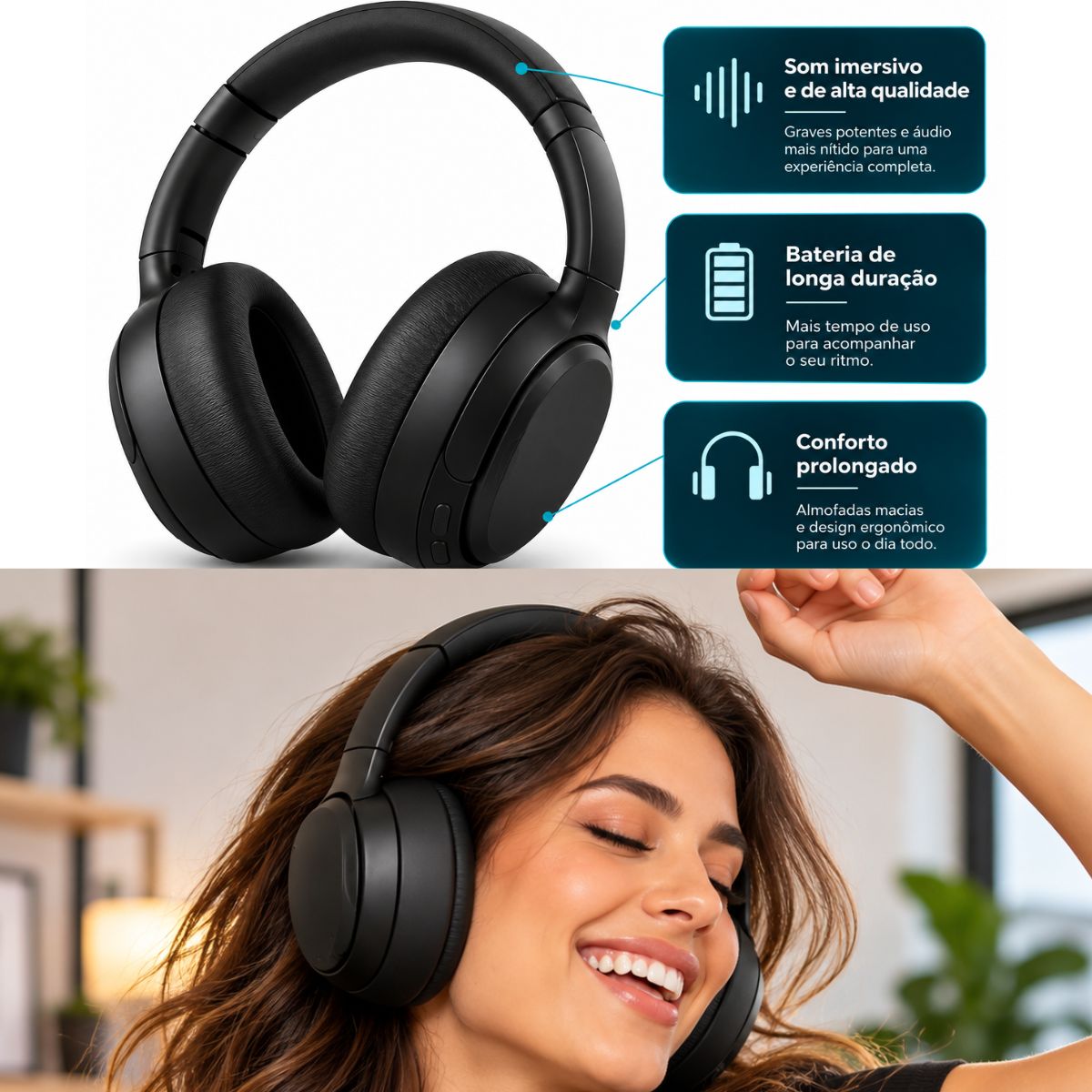 Fone Bluetooth FAM Haze A070n ANC 60h Com Microfone - Imagem 2