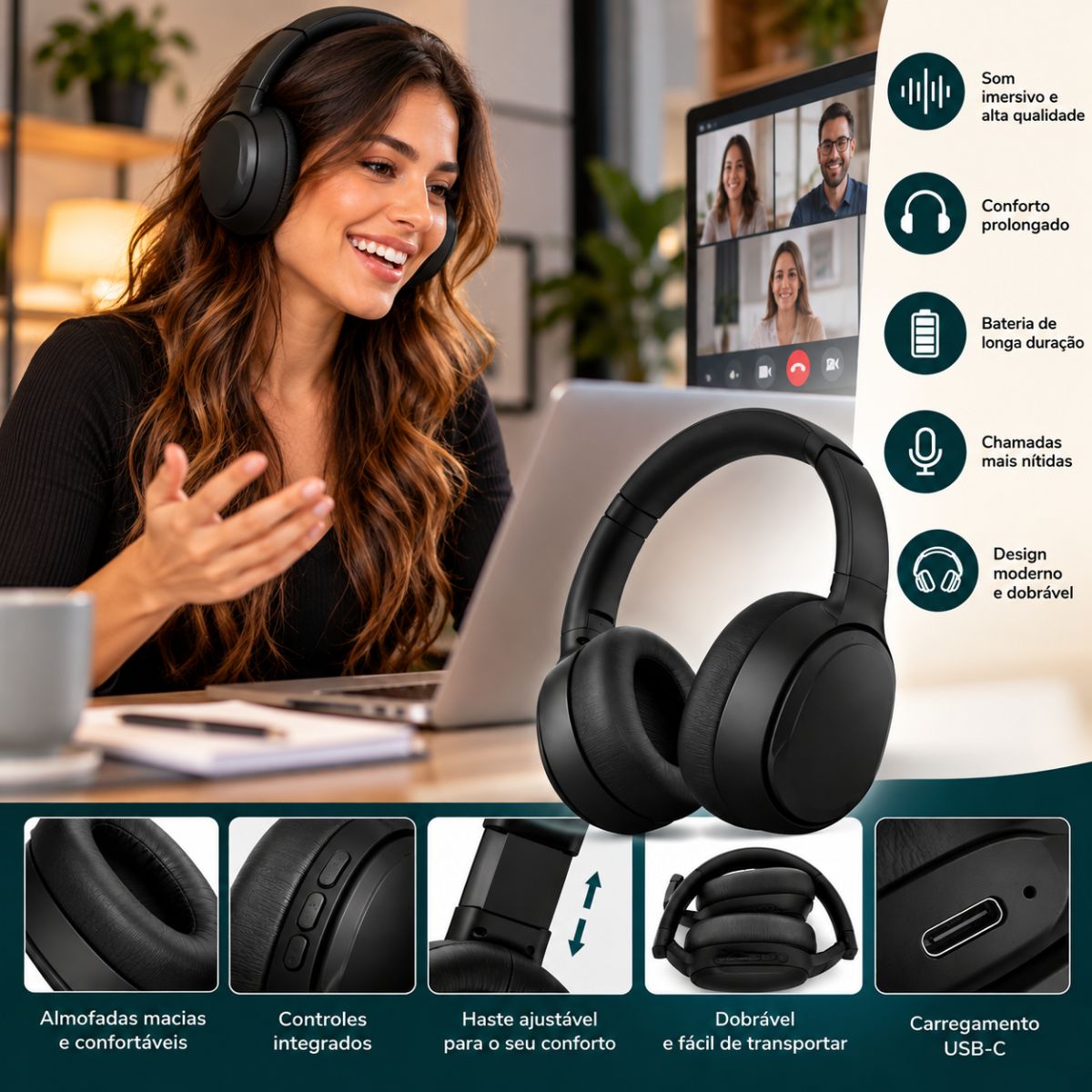 Fone Bluetooth FAM Haze A070n ANC 60h Com Microfone - Imagem 6