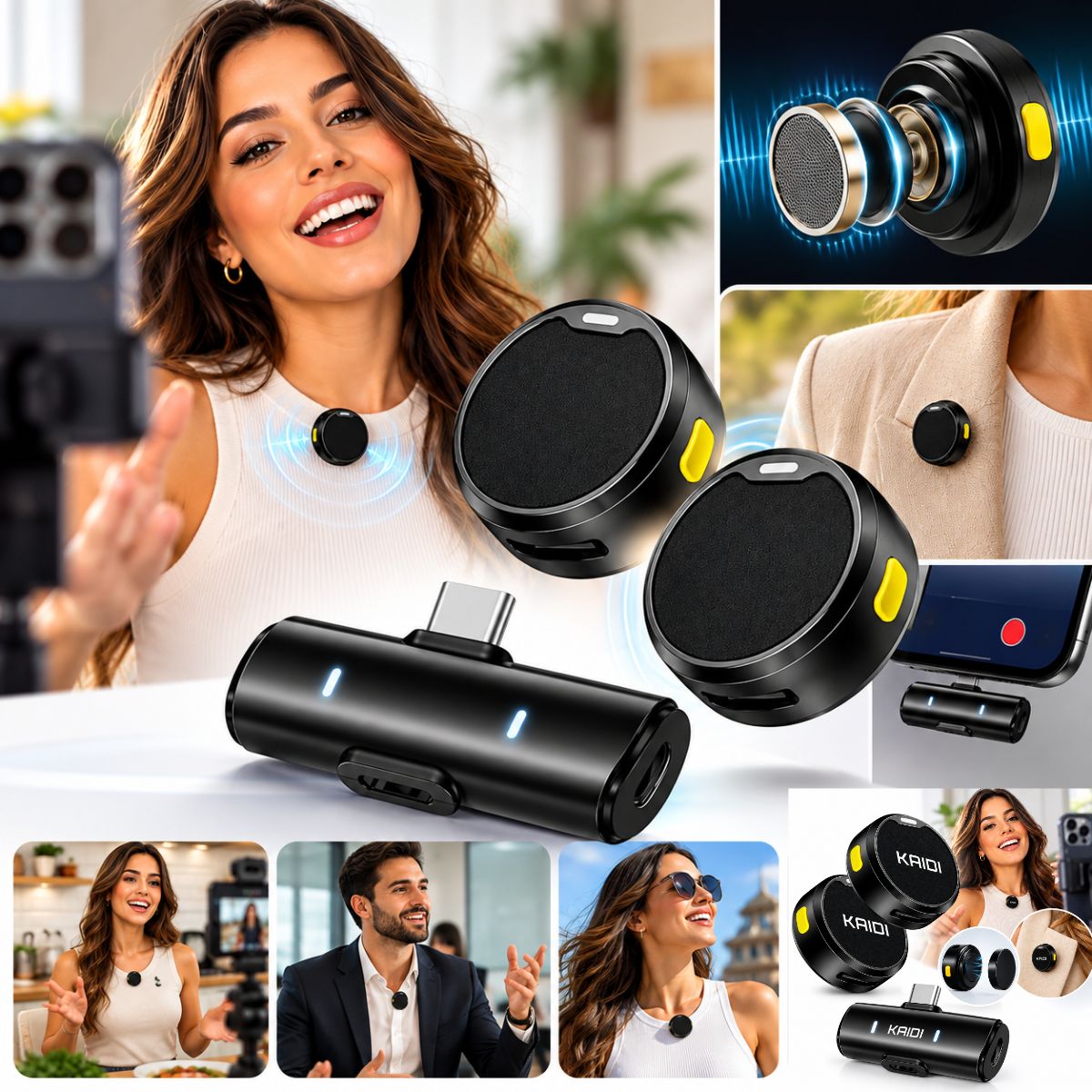 Microfone de Lapela Sem Fio Kaidi KMF4-C Duplo com Antiruido - Imagem 5