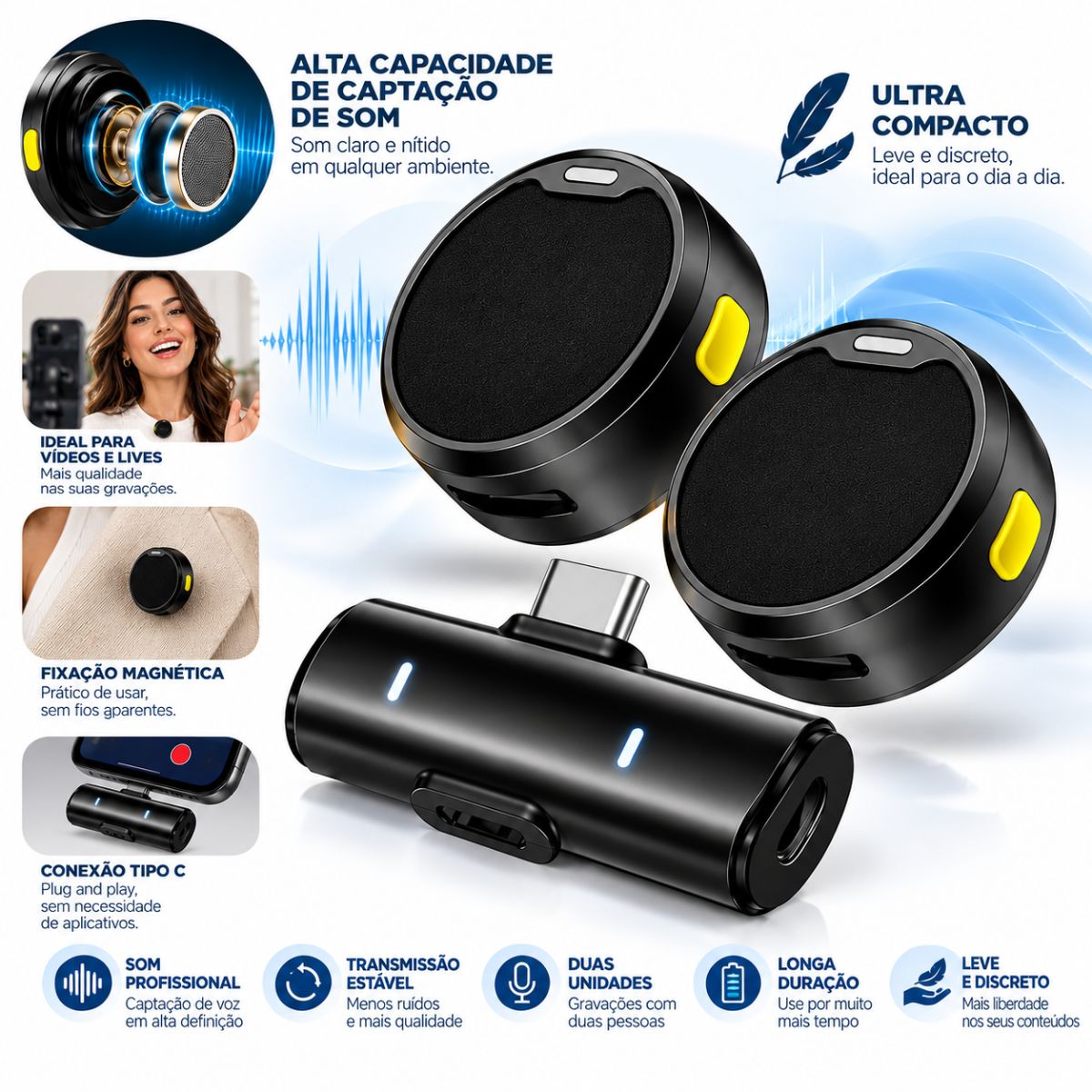 Microfone de Lapela Sem Fio Kaidi KMF4-C Duplo com Antiruido - Imagem 2