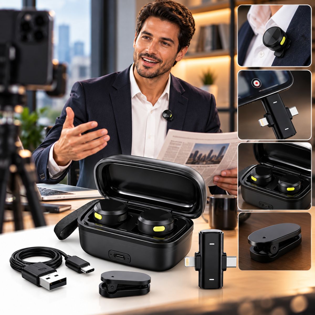 Microfone Lapela A'Gold Pro MCF-38 Duplo Usb-C e Lightning - Imagem 3